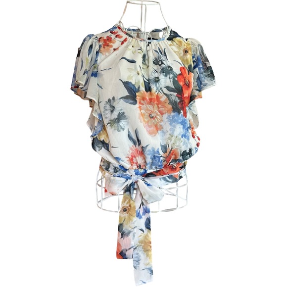 Express Women’s Floral Print Top with Tie Front - Excellent Condition, Size XS - Picture 1 of 5